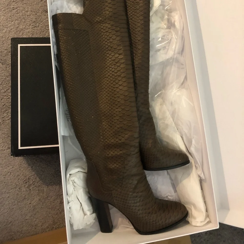 Vince Brown Over-the-Knee Textured Leather Boots